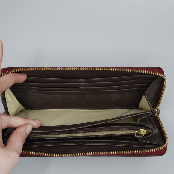 Coach Leather Zip Around Wallet Burgundy Classic Retro Timeless Old Money Preppy - Picture 6 of 15
